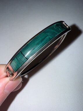 Sterling Silver 925 Mexico Inlaid malachite Bangle